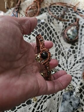 Handcrafted Copper Wire Wrapped Bracelet with Black Stone